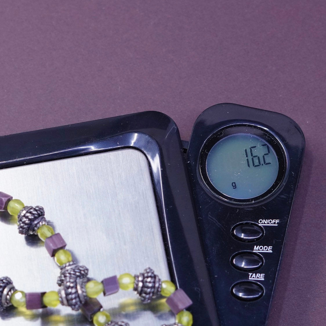 7", Sterling 925 silver bracelet w/ peridot N golden tiger eye beads bracelet