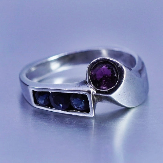 Size 8.25, vintage Sterling 925 silver handmade statement ring blue red crystal