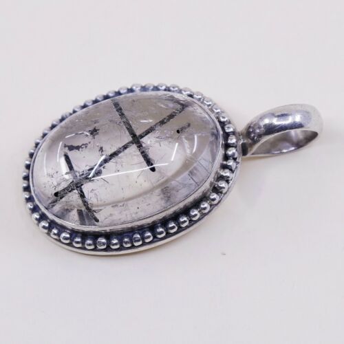 Vtg Sterling 925 Silver Handmade Pendant W/ tourmalated quartz N Beads Aeound