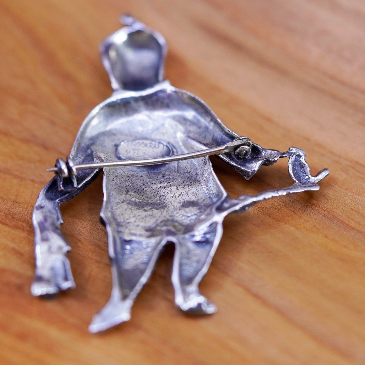 Brookraft Sterling Silver Figural Brooch, Chinese Man in Costume Holding Scarf