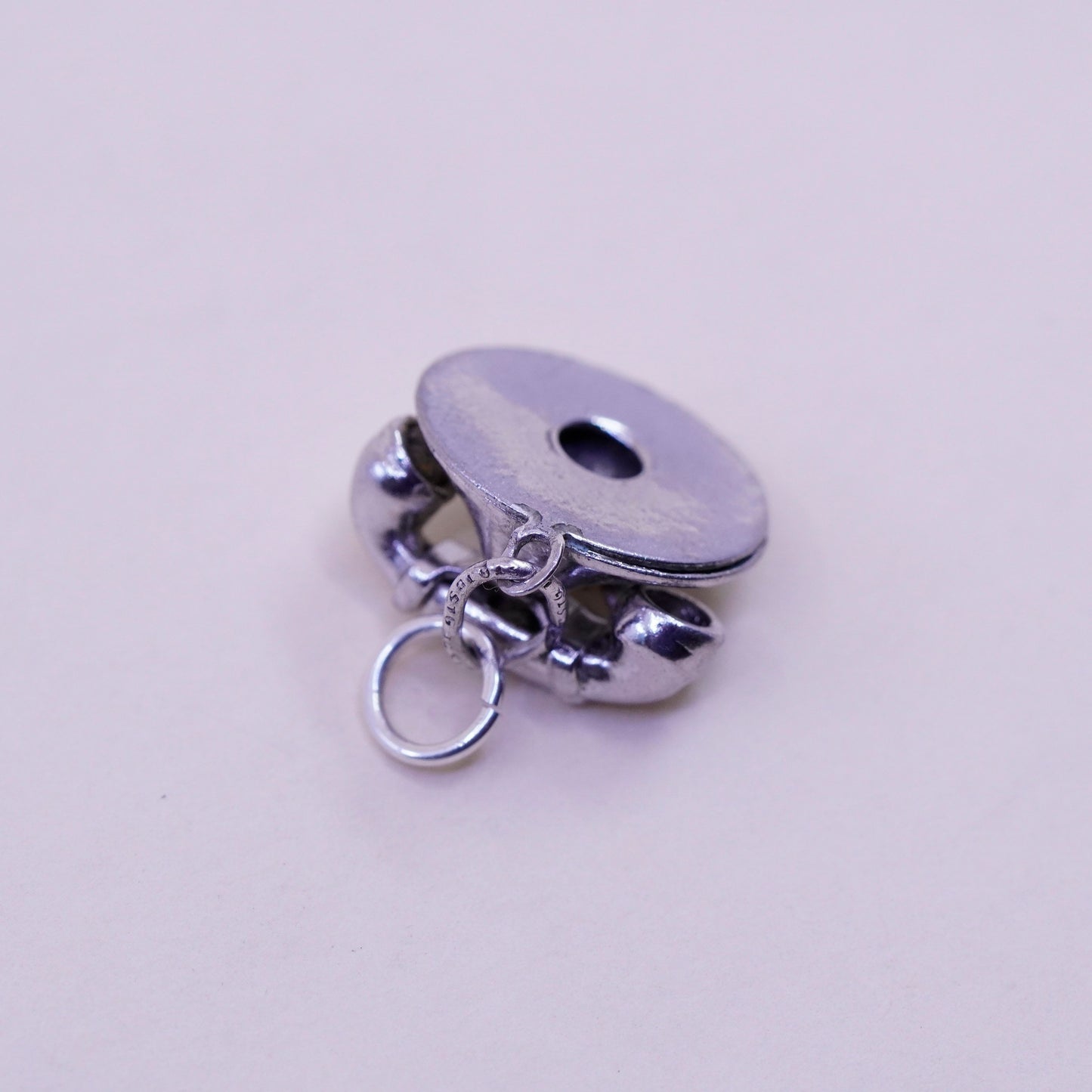 Vintage Sterling silver handmade pendant, 925 old fashion telephone charm
