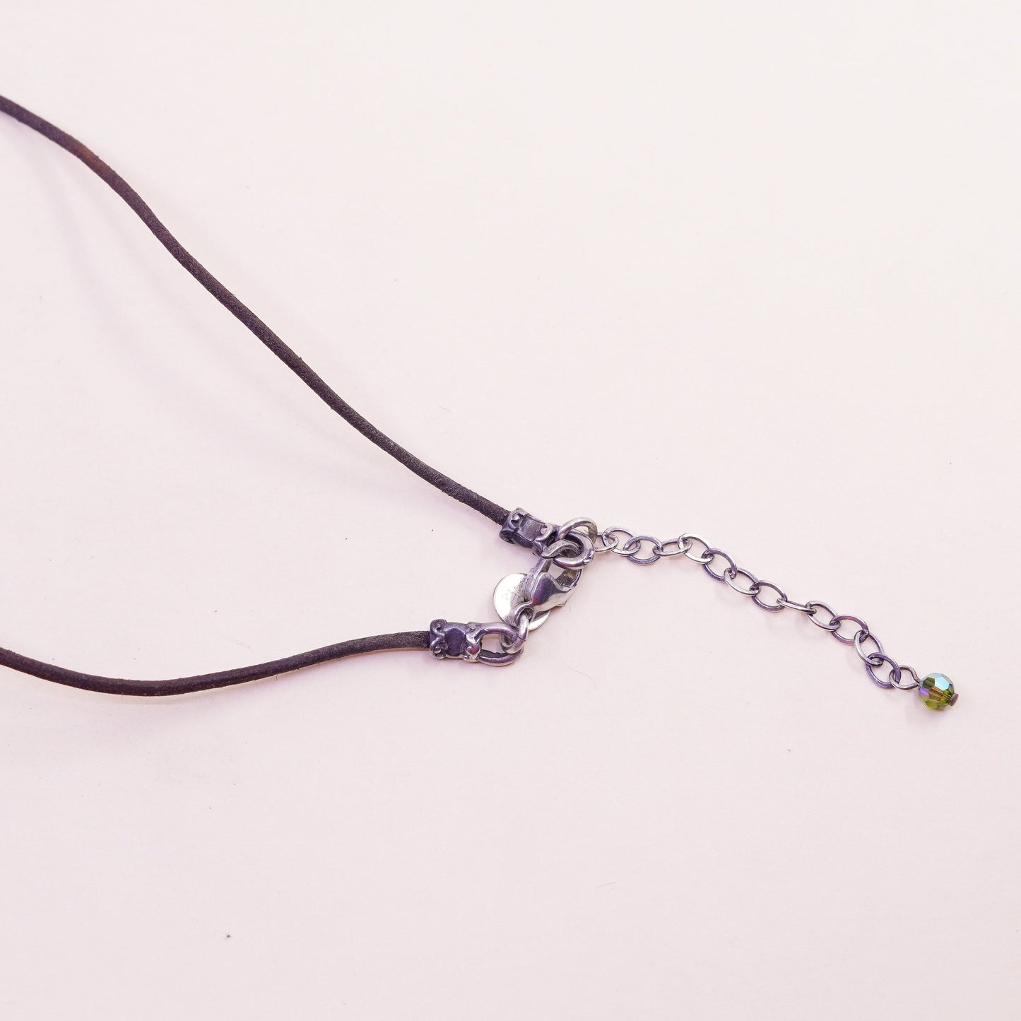 16+2”, Emily Ray brown leather necklace Sterling 925 silver crystal pendant
