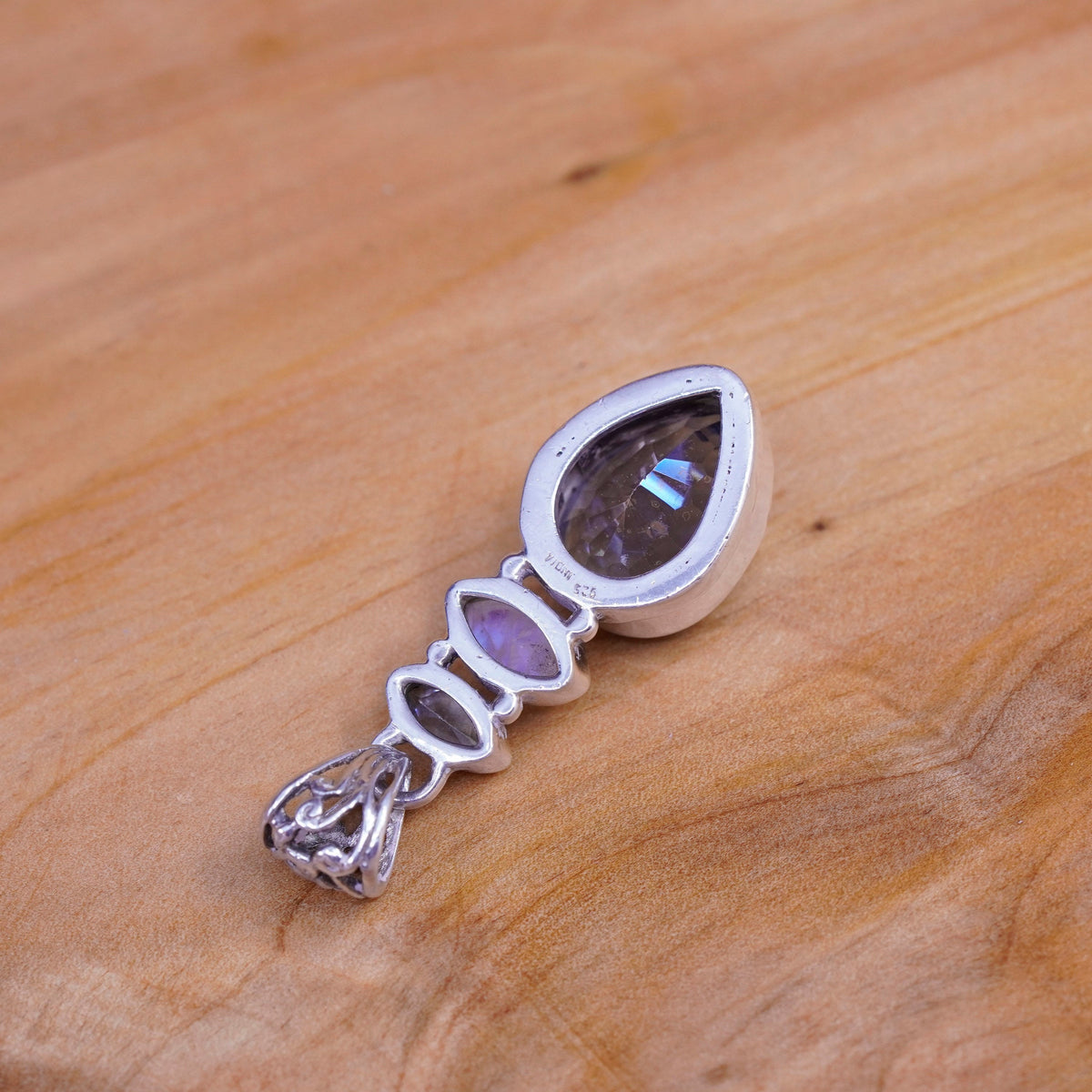 Vintage handmade sterling 925 silver pendant with rainbow topaz moonstone topaz