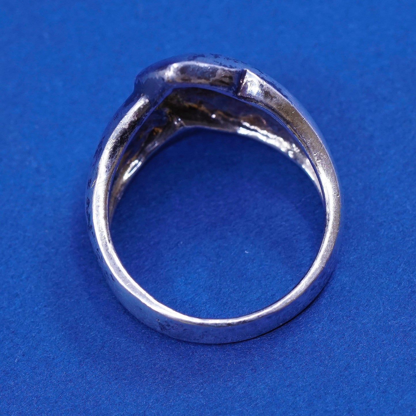 sz 7, vtg Sterling silver handmade ribbed ring, 925 statement ring