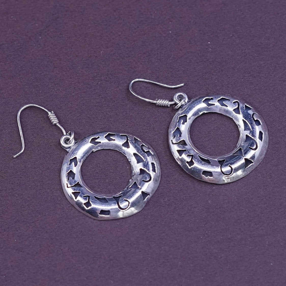 Vintage Sterling silver handmade earrings, 925 puffy filigree drops