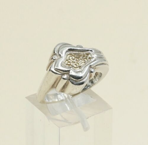 Size 6.5, Vtg Two Tone Sterling Silver Handmade Ring, 925 Band W/ 18K Filigree