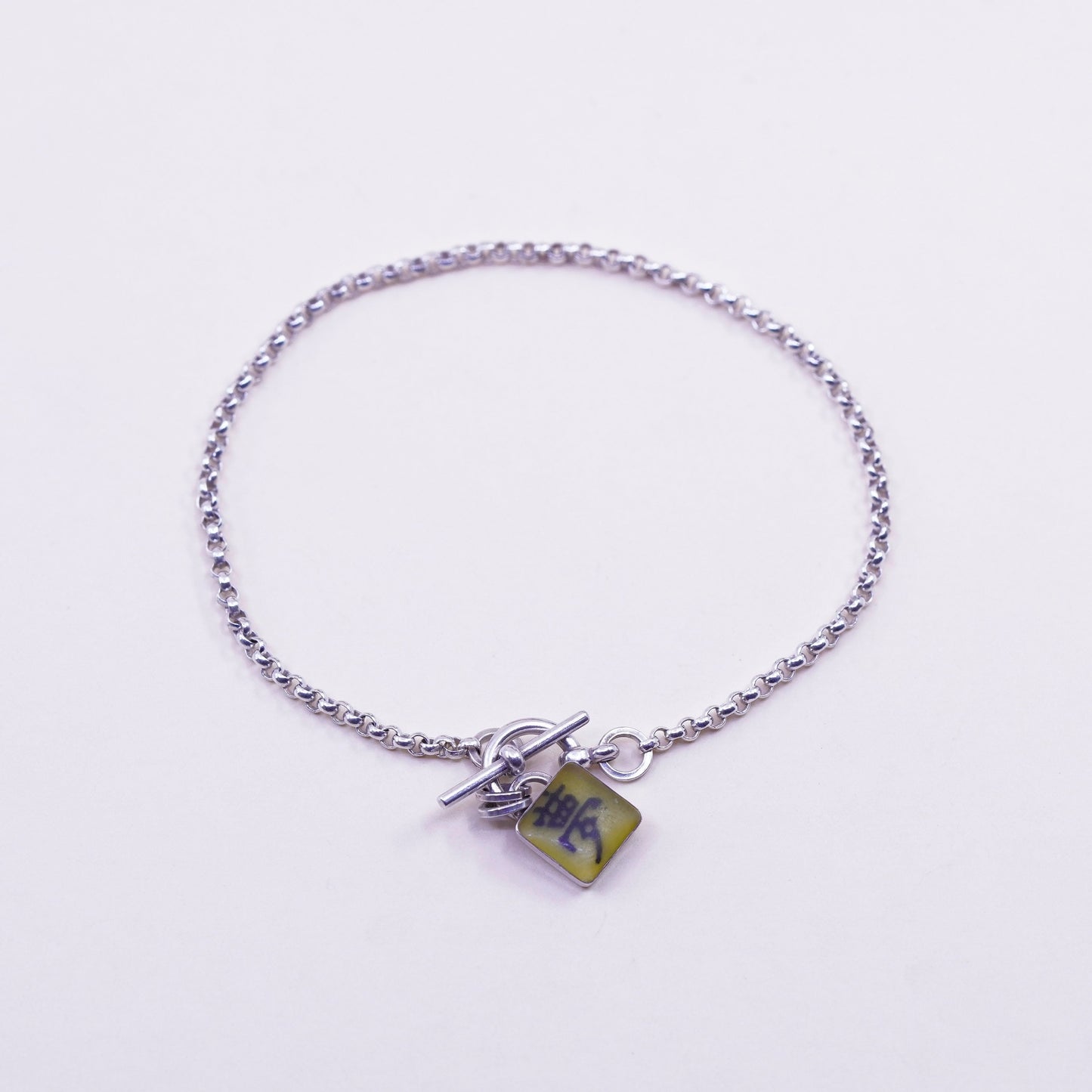 7”, sterling 925 silver handmade bracelet, circle chain character dream charm
