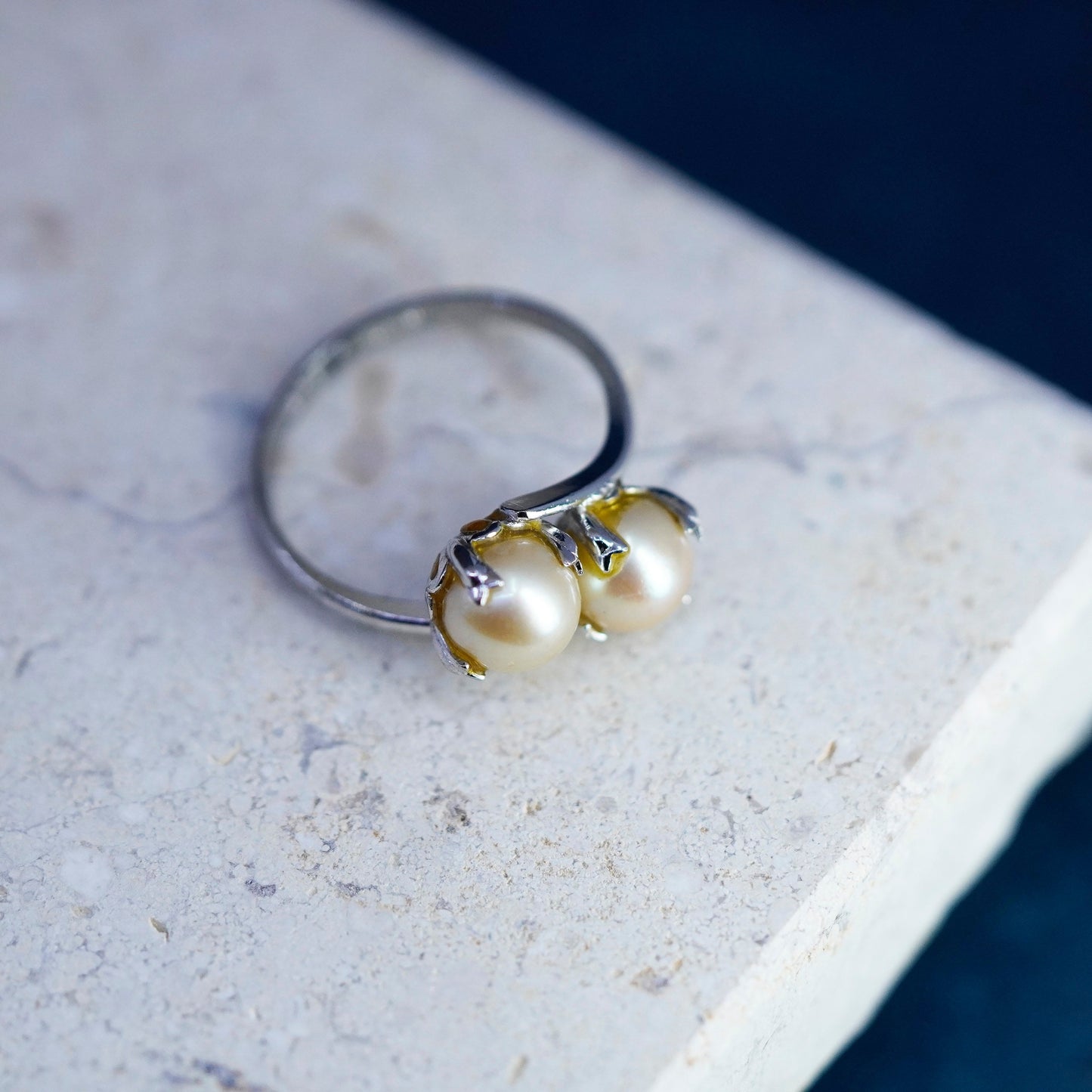 Size 6.5, vermeil gold filled Sterling silver engagement ring 925 band w/ pearl