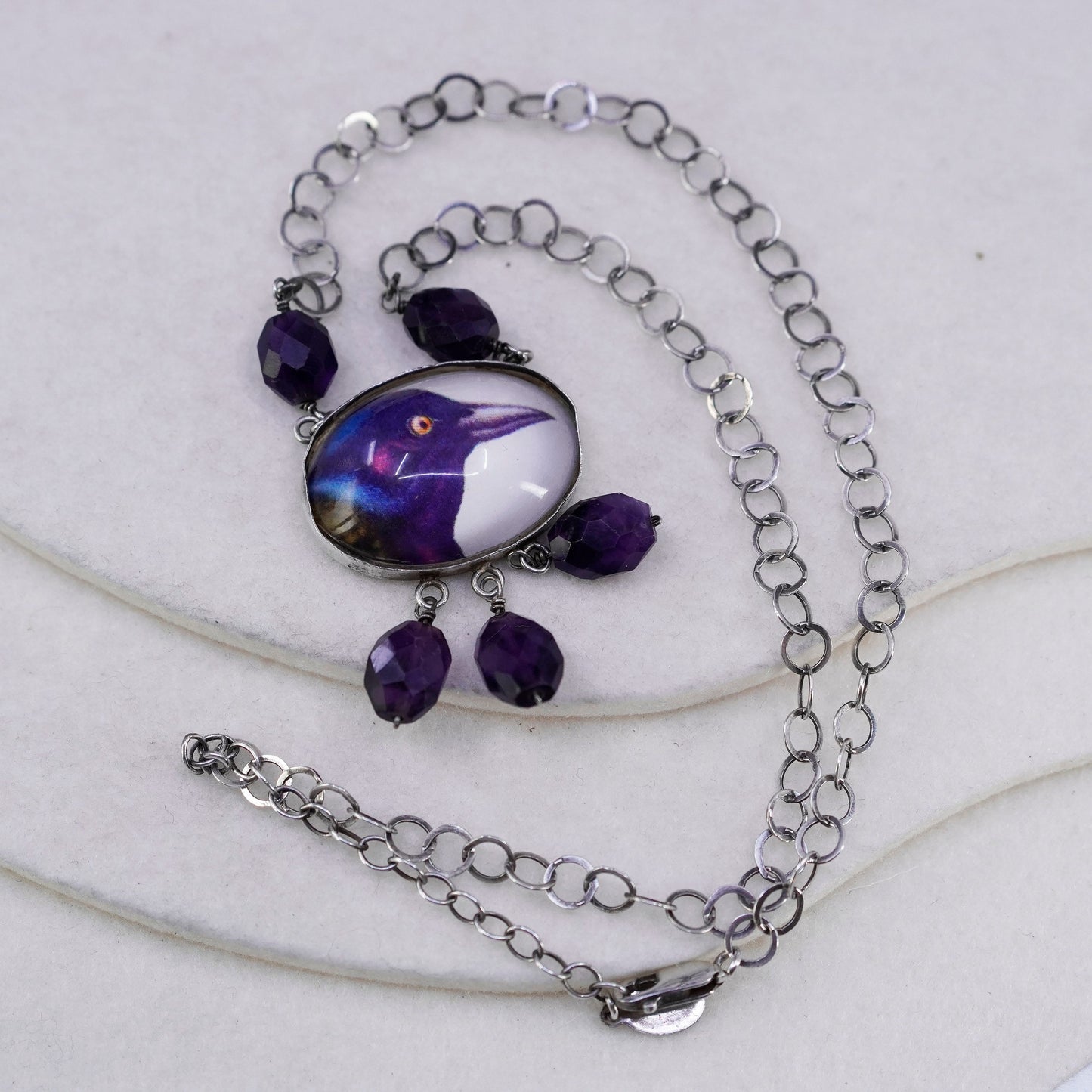 18”, Hotcakes Design sterling 925 silver necklace, Black Raven Oval Pendant