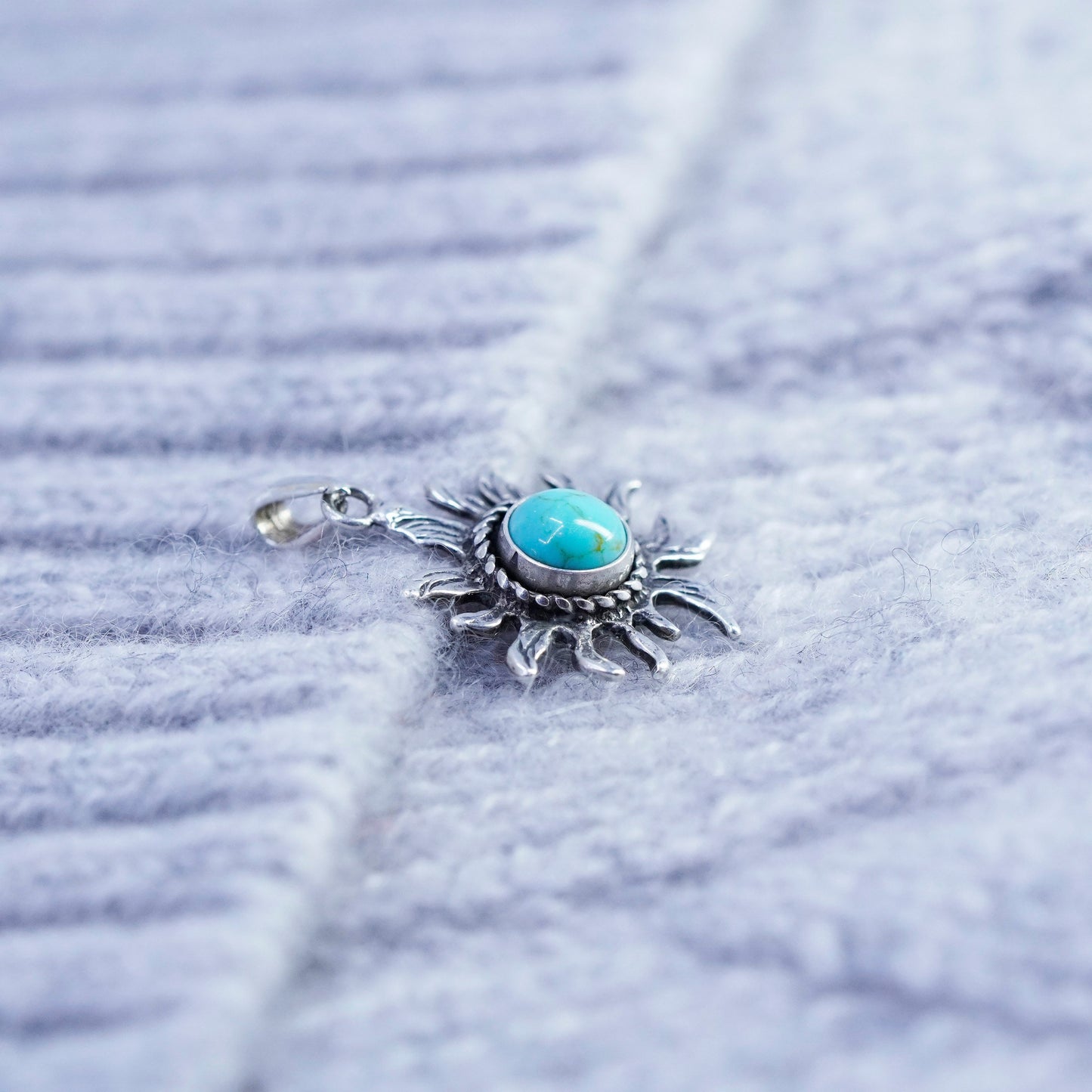 antique southwestern sterling 925 silver sun pendant with turquoise