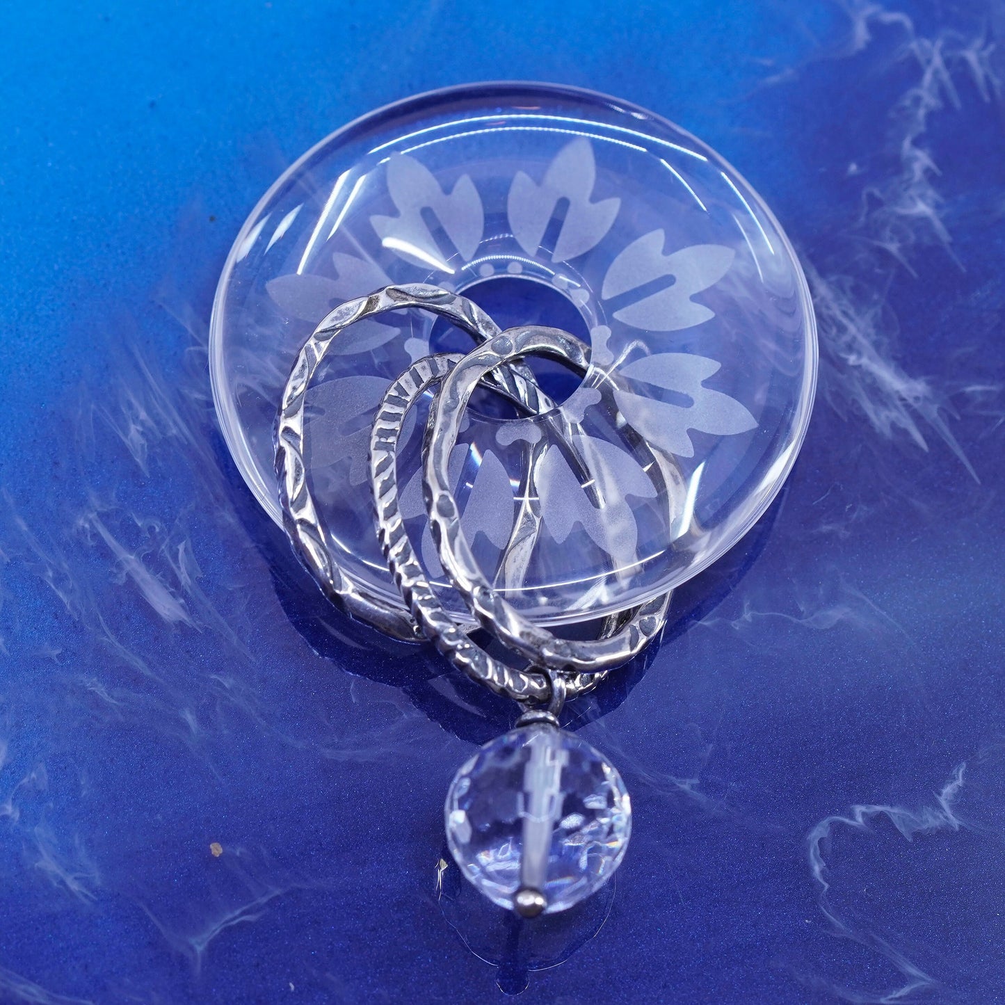 Vintage Sterling 925 silver handmade pendant with glass circle and bead