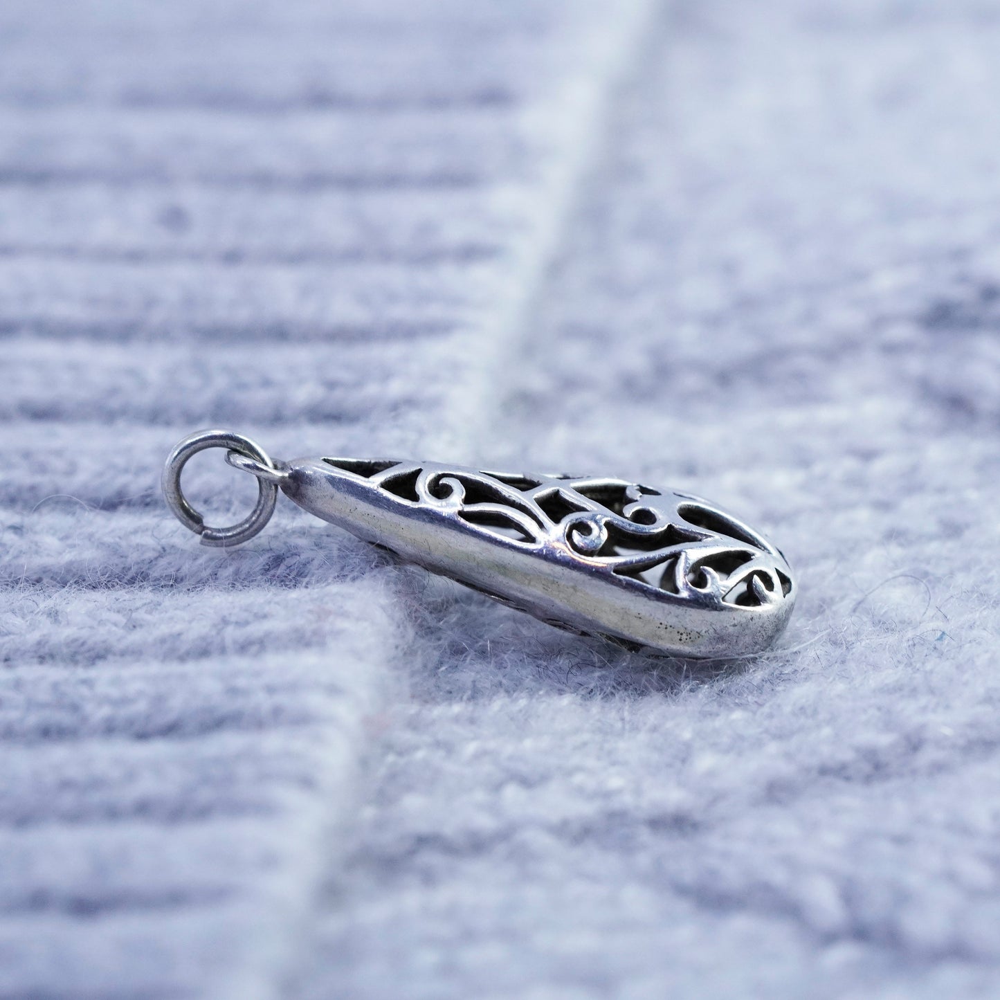 Vintage sterling 925 silver filigree teardrop pendant charm