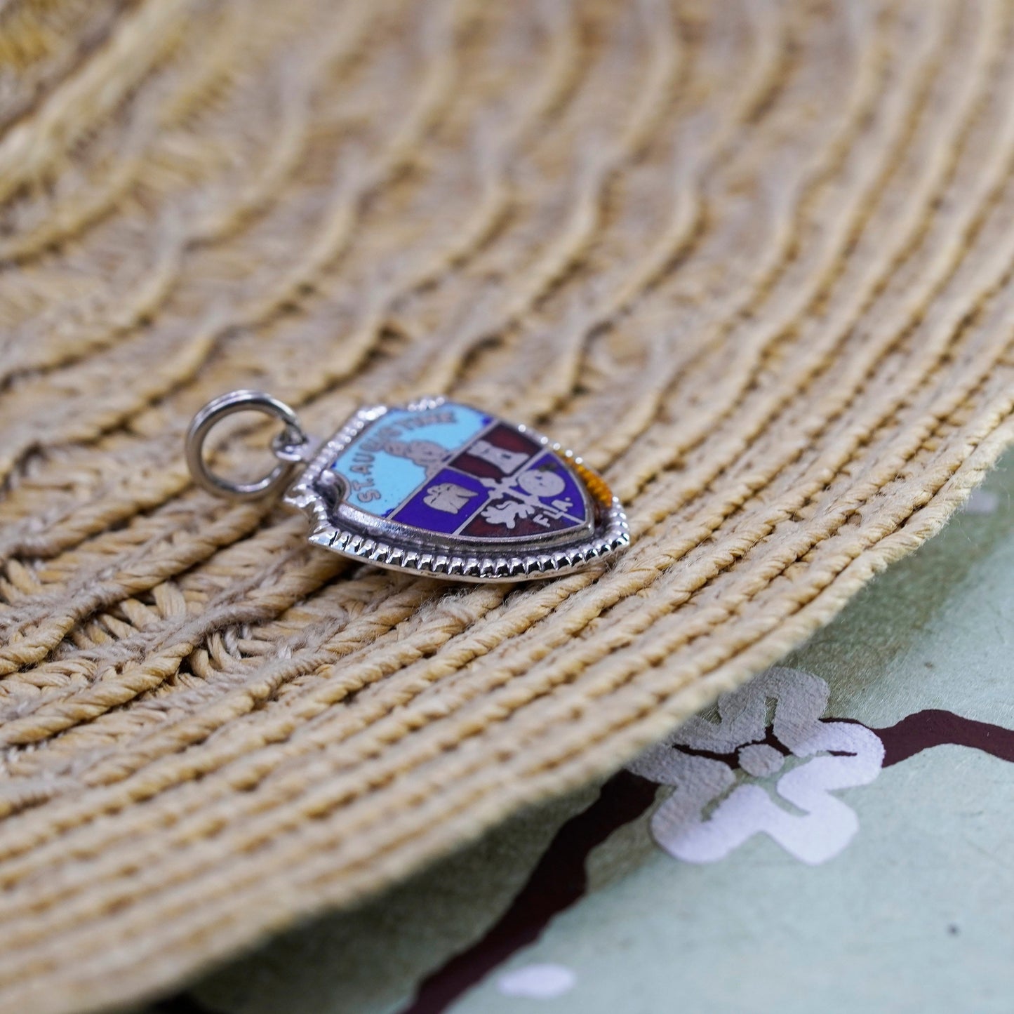 Vintage Sterling silver handmade charm, 925 enamel tag, st. Augustine