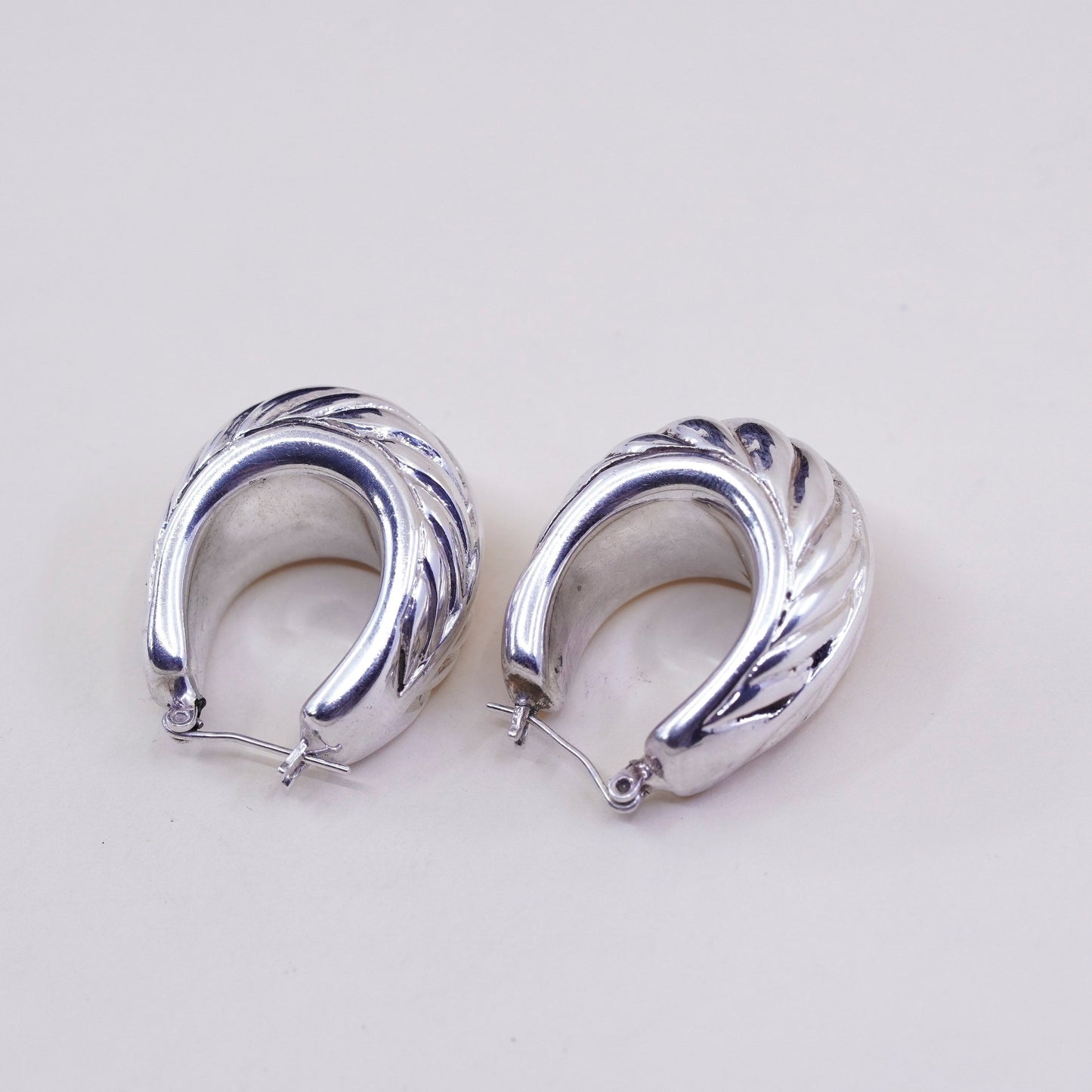 1.25” Sterling silver earrings, lightweight 925 Ribbed origami Huggie hoops