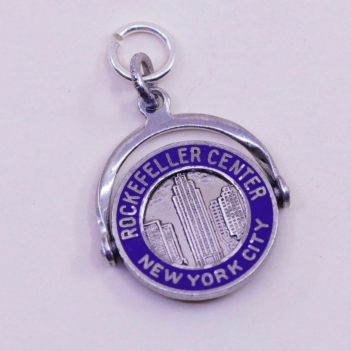 vtg Sterling 925 silver handmade pendant New York Empire State spinner charm
