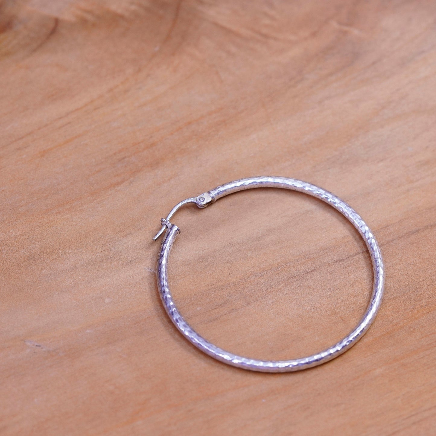 1.5”, vintage Sterling silver handmade earrings, textured 925 silver hoops