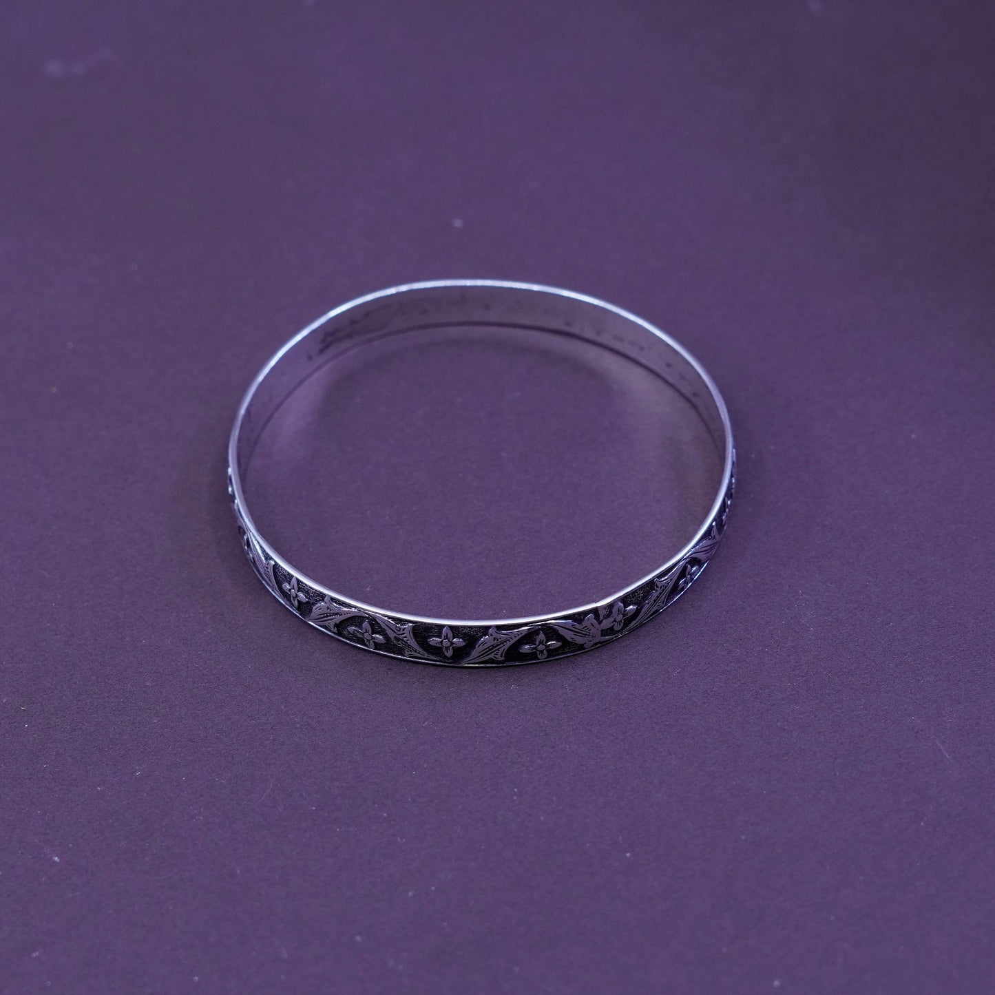 7.75”, Vintage Sterling silver handmade bracelet, 925 floral textured bangle