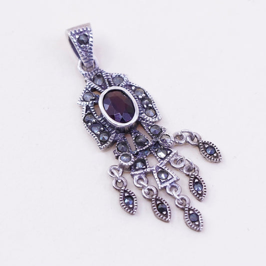 Vintage Sterling 925 silver handmade pendant with ruby and marcasite