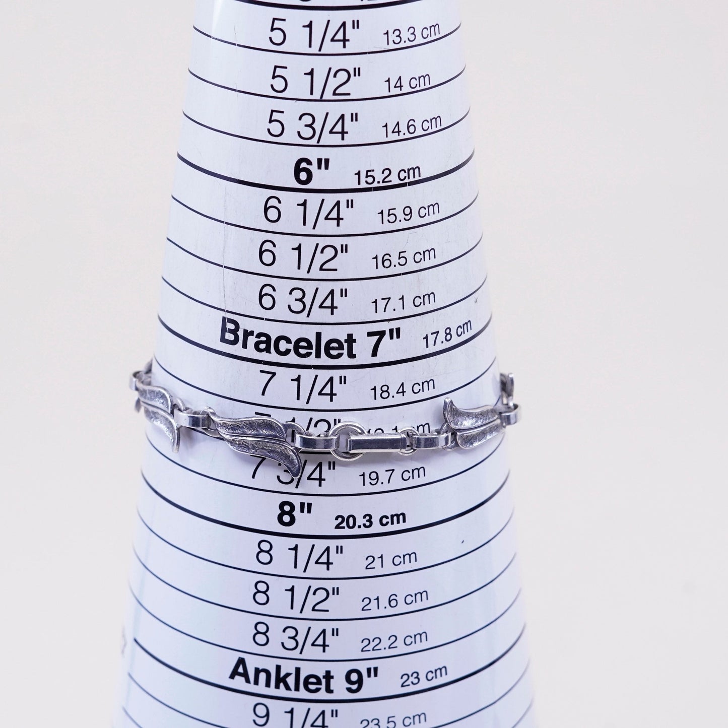 7.5”, antique sterling silver bracelet, 925 wavy chain with hematite beads