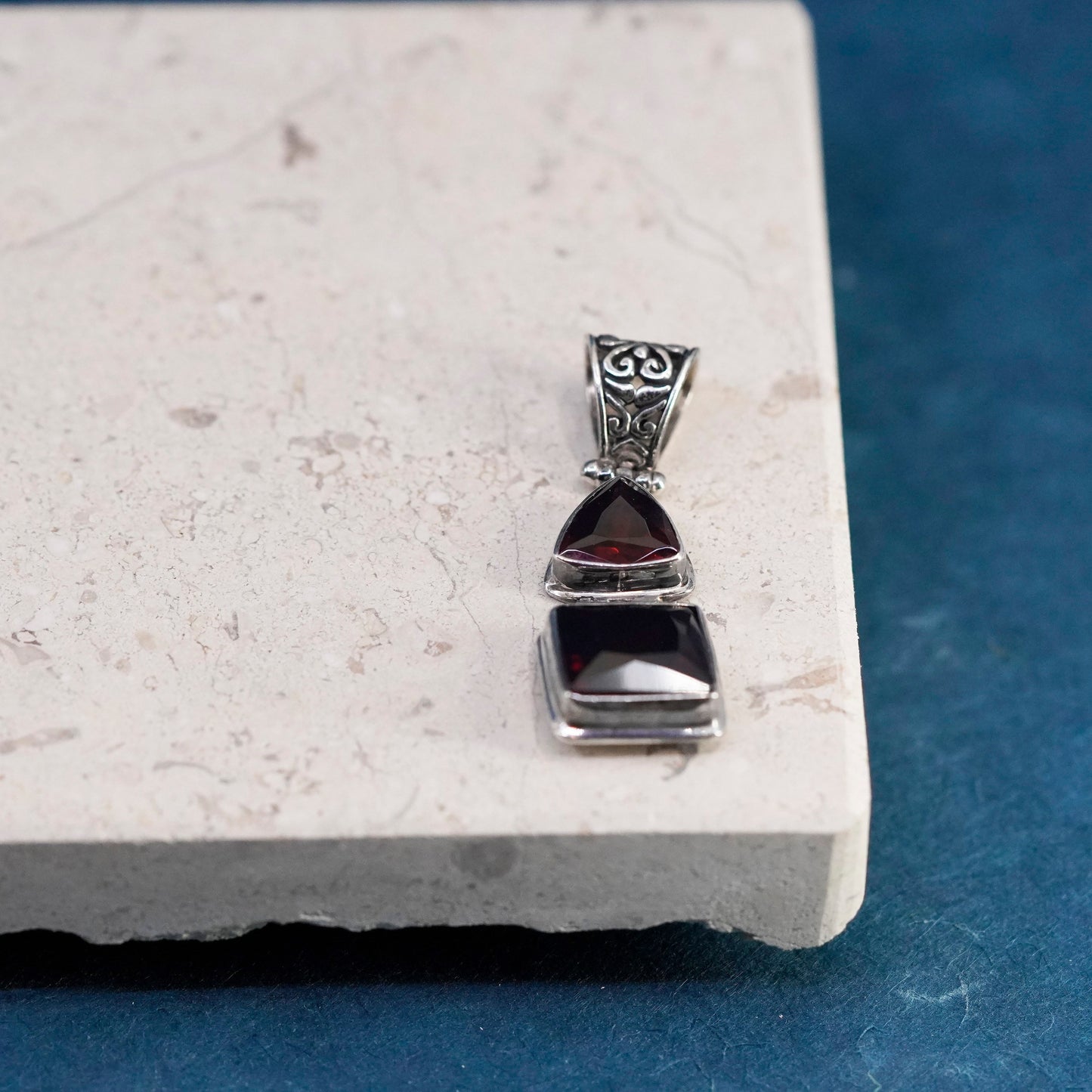 Vintage Sterling 925 silver handmade pendant with square ruby