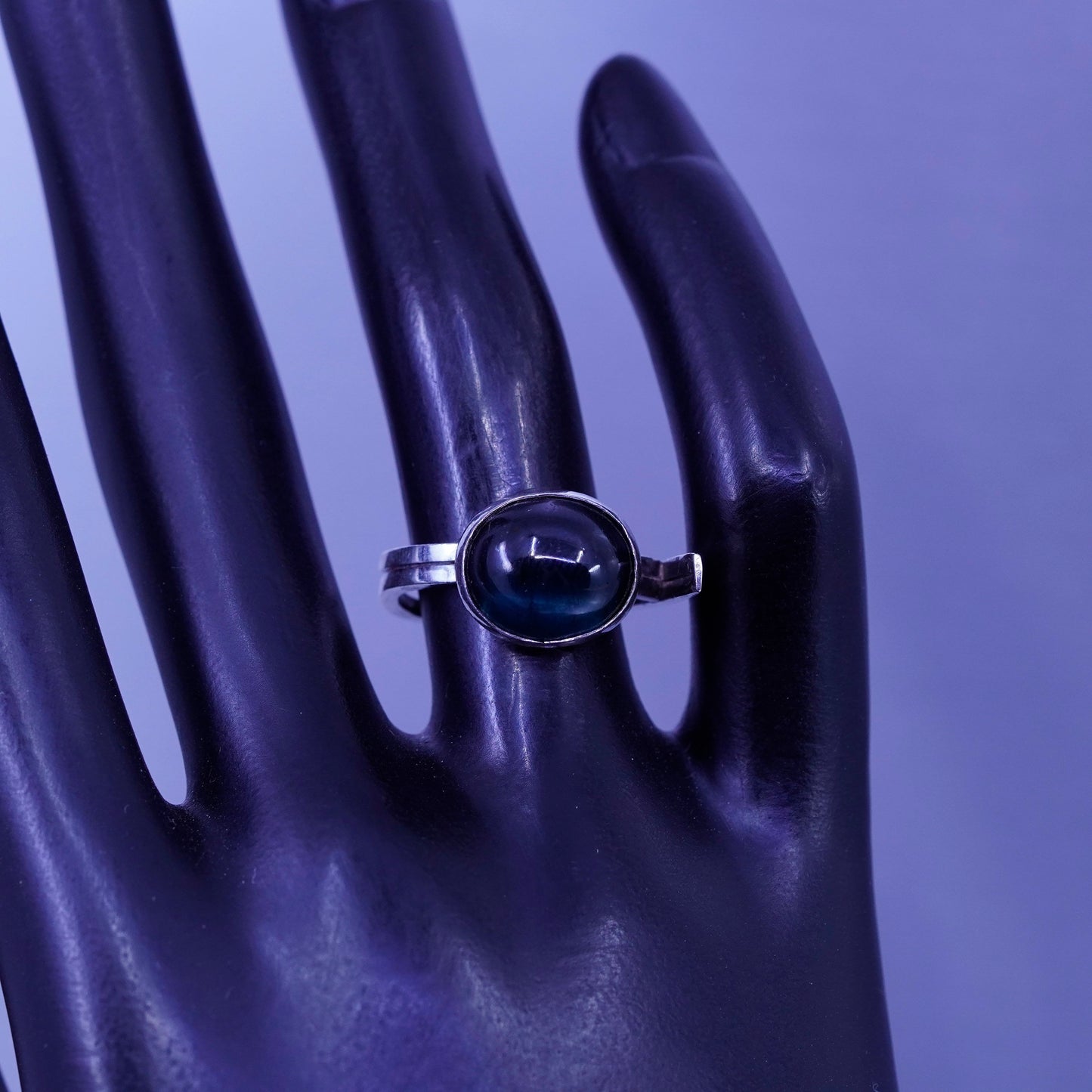 Size 5.25, vintage modern Sterling 925 silver handmade ring with obsidian