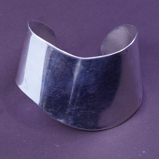 6”, Vintage Sterling silver handmade bracelet, modern 925 wide cuff