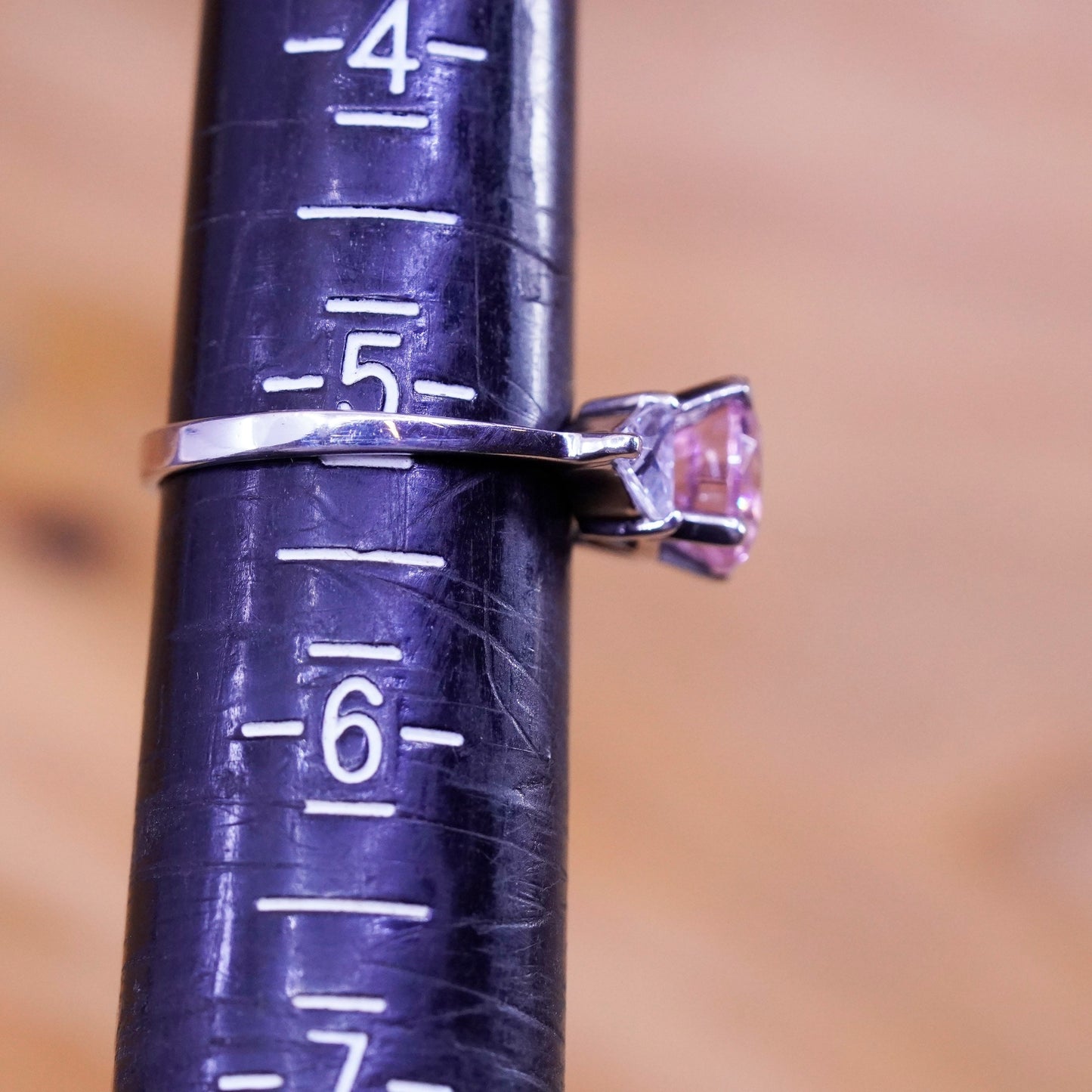 Size 5, vintage Sterling 925 silver ring with pink and clear cz