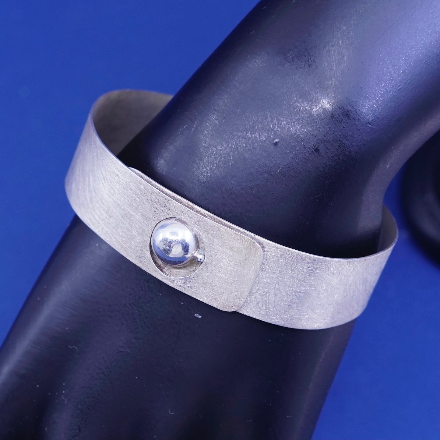 6.75”, vintage sterling silver handmade bracelet, 925 matted wide wrap bangle