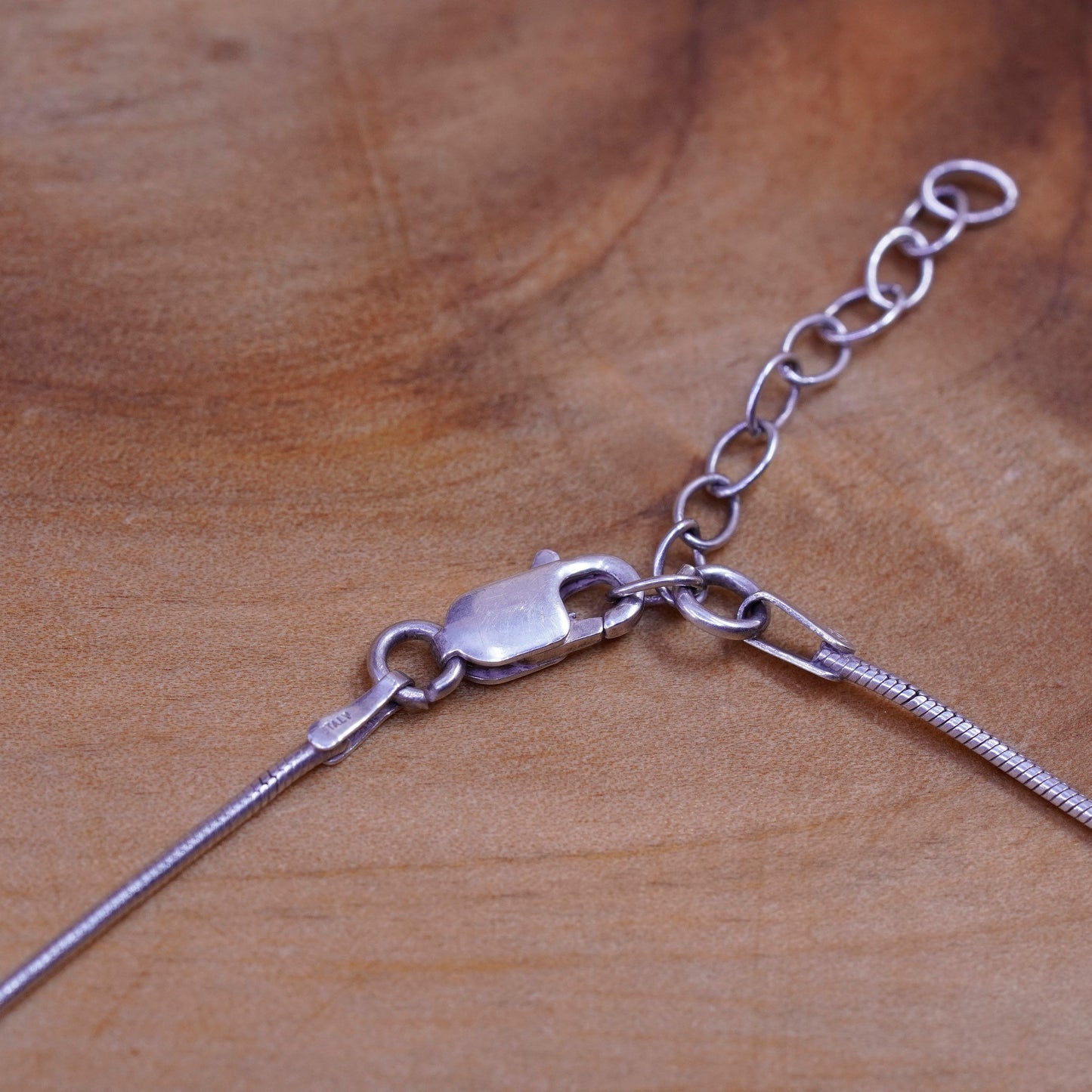 9”, vtg Sterling 925 silver handmade snake bracelet anklet with dolphin charm