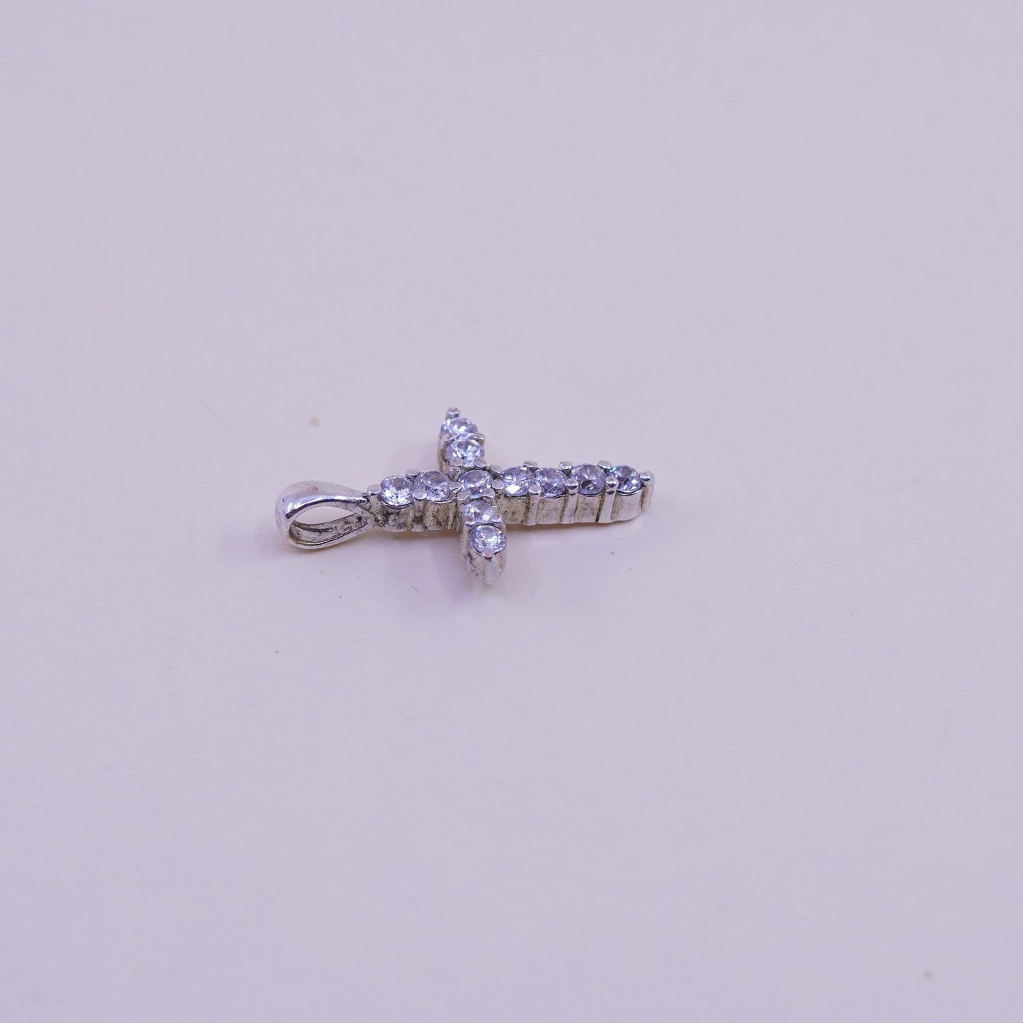 Vintage sterling silver pendant, 925 cross handmade pendant with Cz