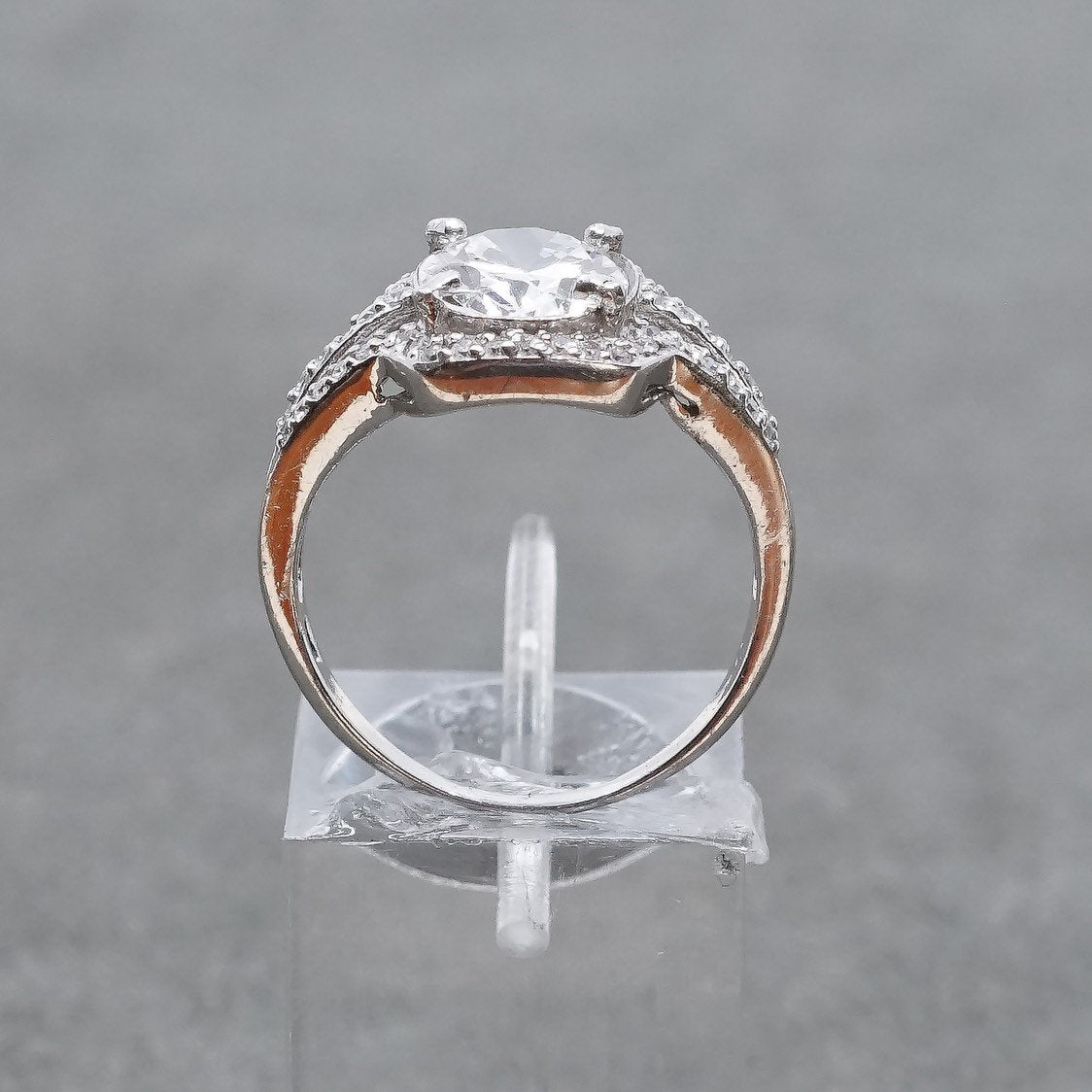 sz 7.75, vtg Sterling silver anniversary ring, 925 w/ clear cz