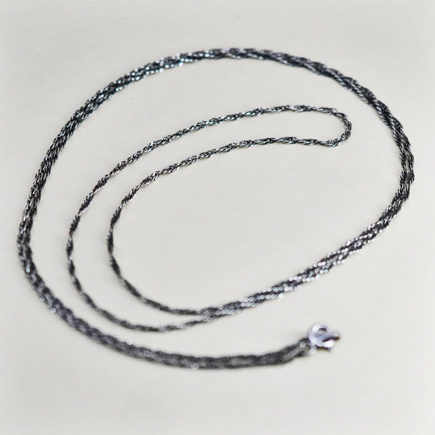 30”, 1.6mm, Vintage sterling silver Italy 925 oxidized rope chain, necklace