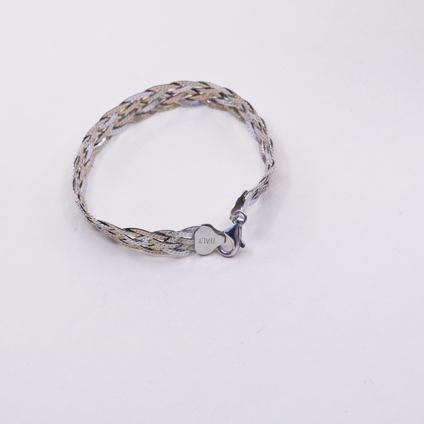 7”, Dyadema vermeil gold over sterling silver herringbone chain woven bracelet