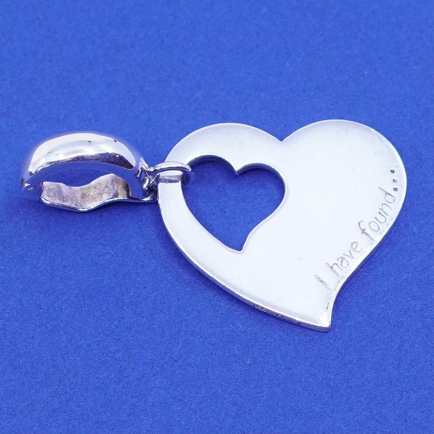 sterling silver pendant, 925 heart charm “i have found mon amour (my love)”