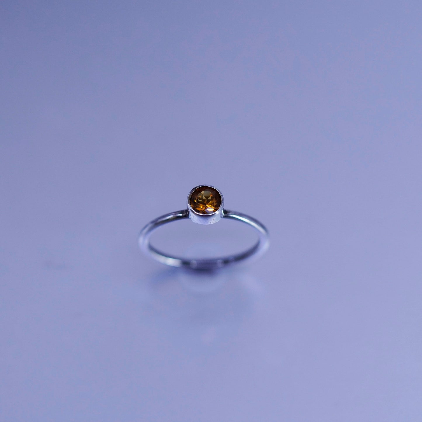 Size 7.5, fashionable Sterling 925 silver handmade stackable ring with citrine
