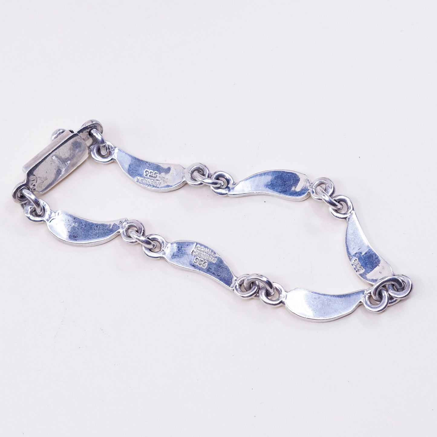 7.75”, mexico hecho en Sterling silver bracelet, 925 teardrop link w/ turquoise