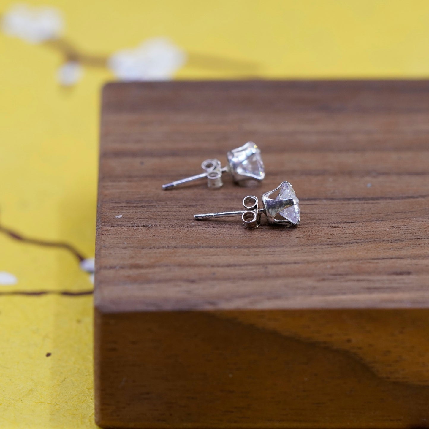 5mm, Sterling silver clear round crystal studs, cz earrings