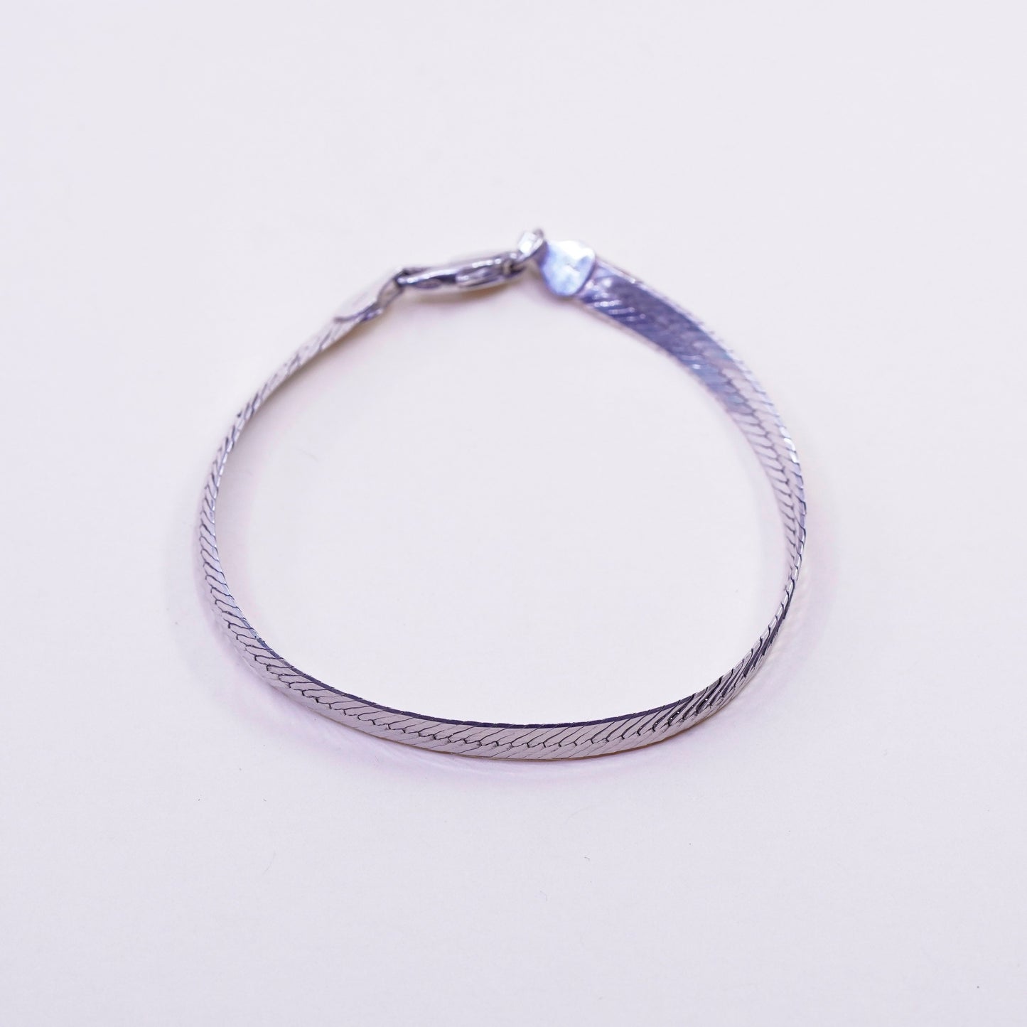 7”, 6mm, Vintage sterling silver herringbone bracelet, Italy 925 chain