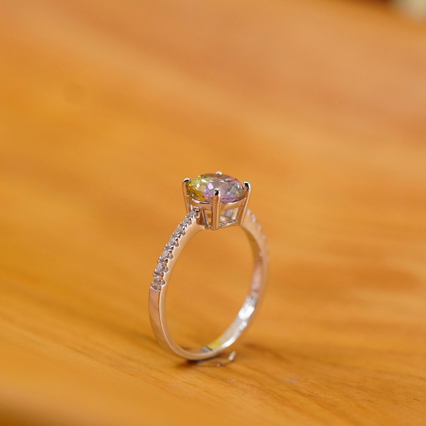 Size 8.5, vintage Sterling 925 silver engagement ring with pink and clear cz