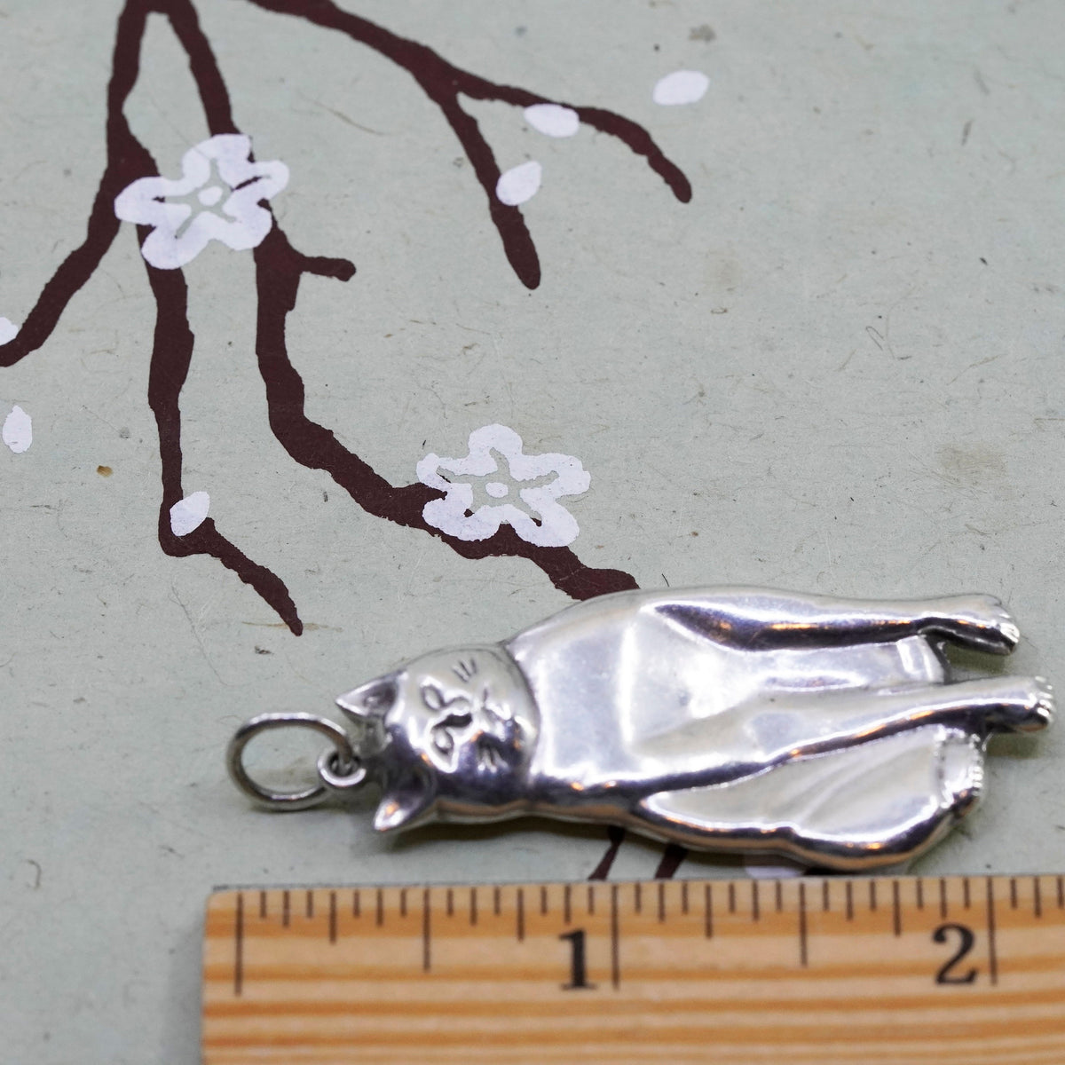 Vintage Sterling silver handmade pendant, 925 kitty cat