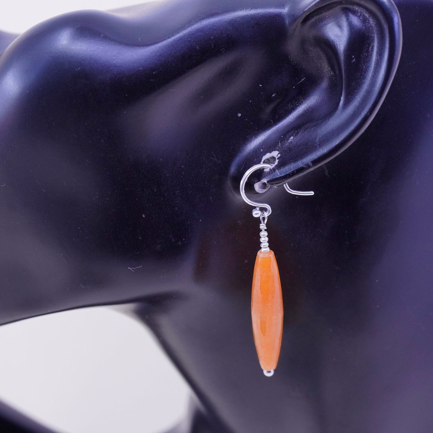 Vintage sterling 925 silver handmade earrings with long carnelian