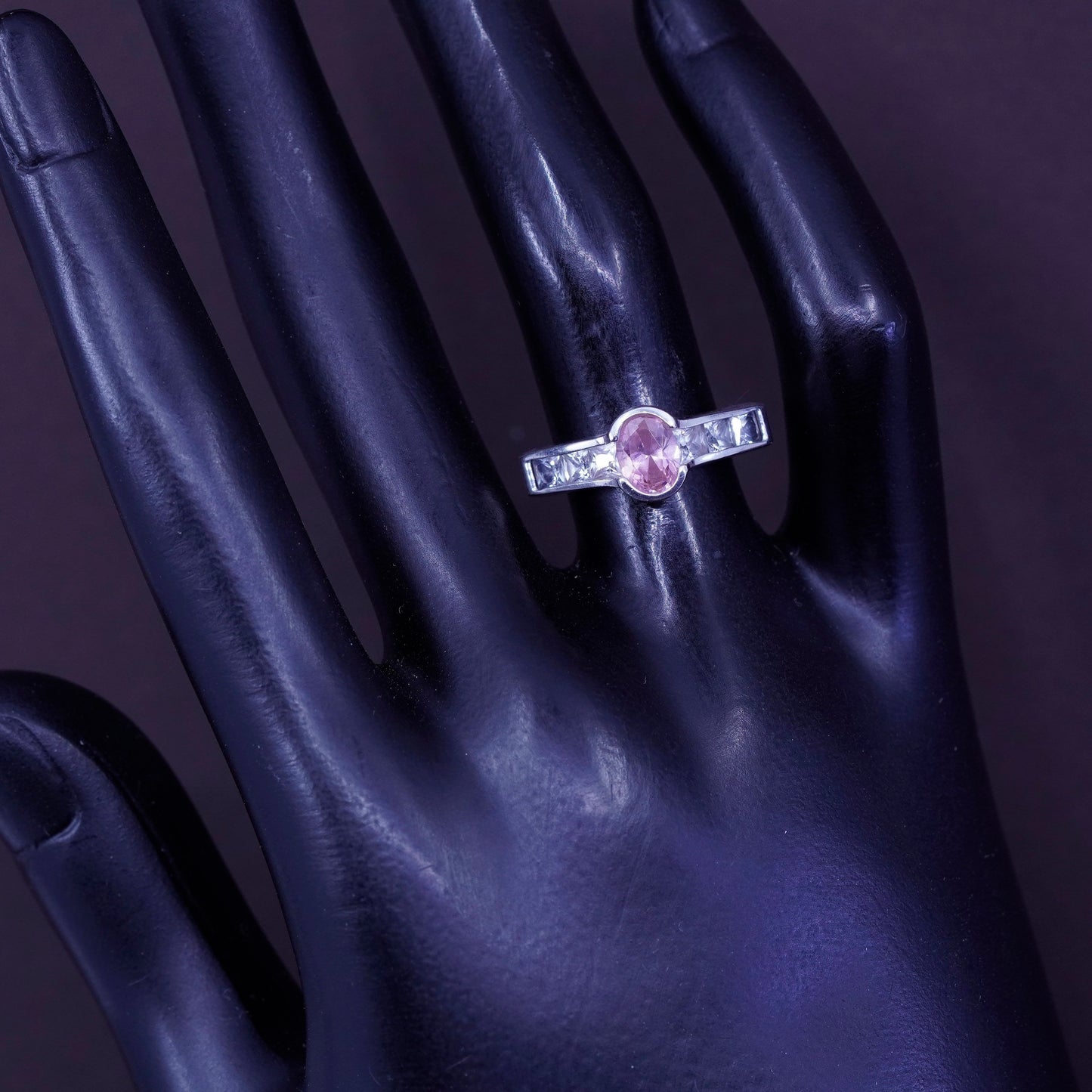 Size 6.5, Sterling silver handmade ring, 925 band with oval pink Cz stone