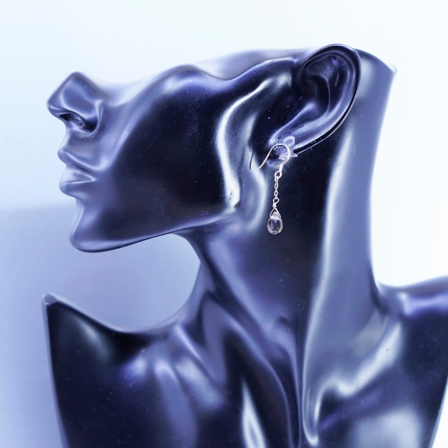 Vintage designer Sterling 925 silver handmade earrings w/ teardrop smoky topaz