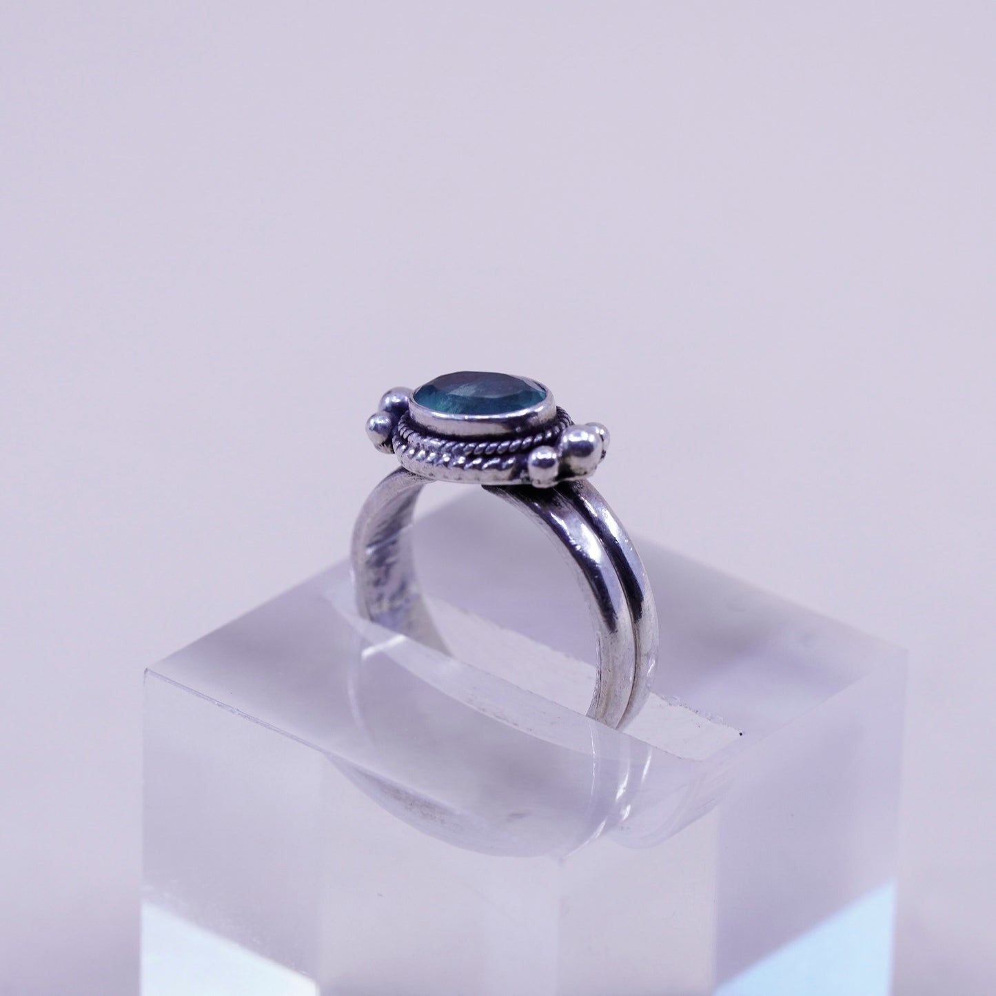 Size 5.75, vintage Sterling silver statement ring, 925 band with blue topaz