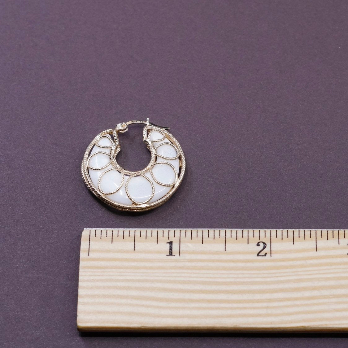 1.25" Turkey vermeil gold Sterling silver hoops 925 huggie earrings white stone