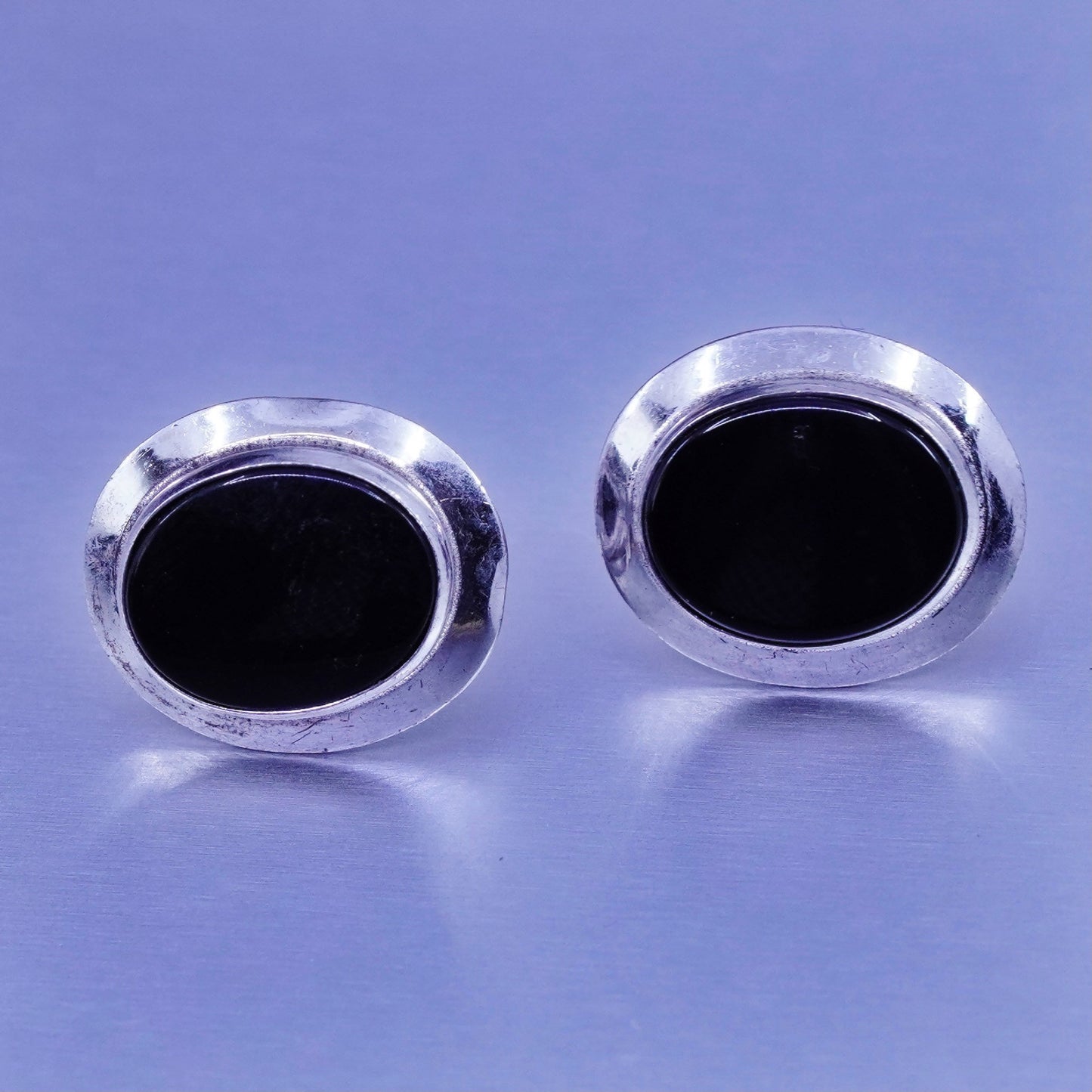 Vintage Sterling 925 silver handmade earrings, obsidian studs