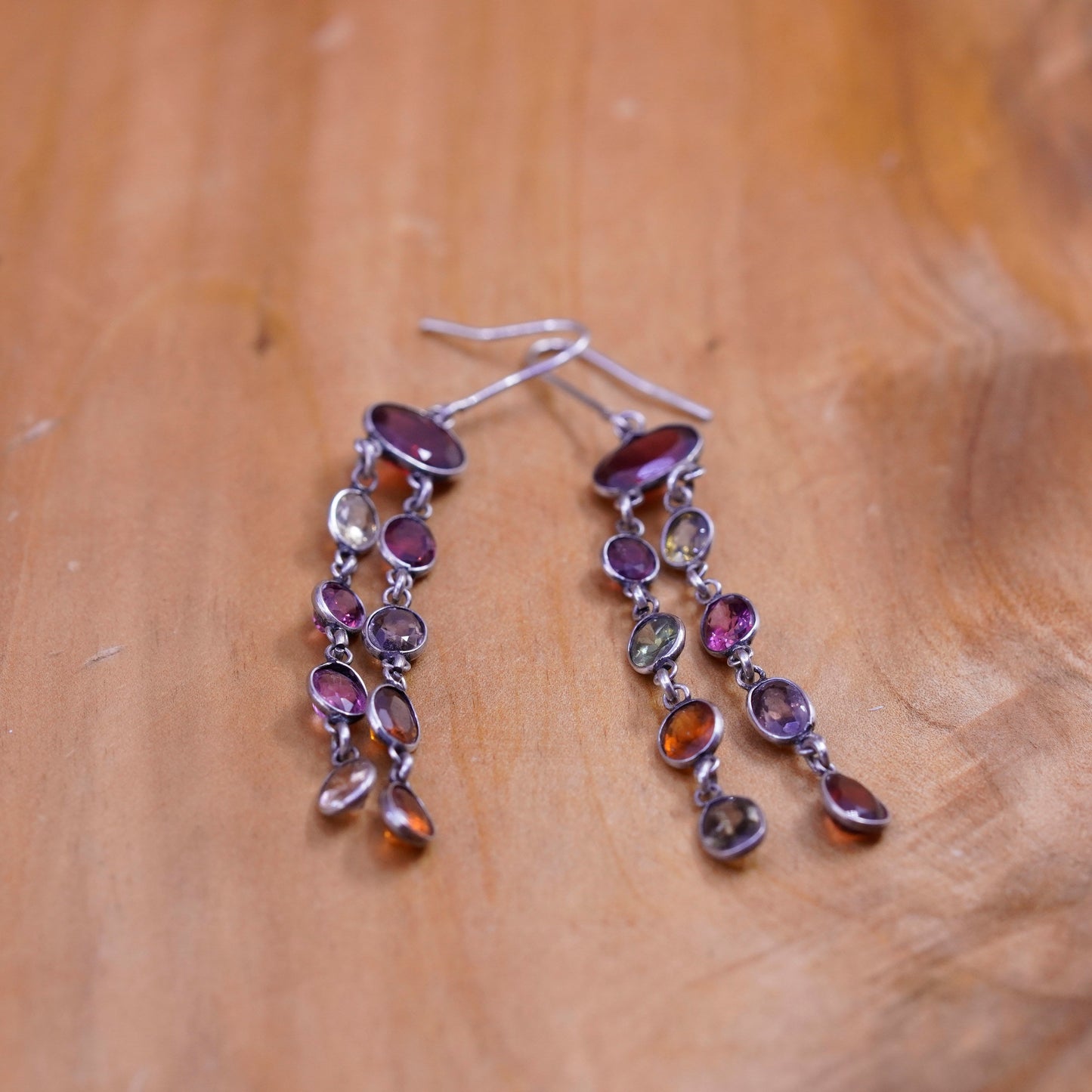 Vintage Sterling 925 silver handmade earrings w/ ruby citrine amethyst peridot