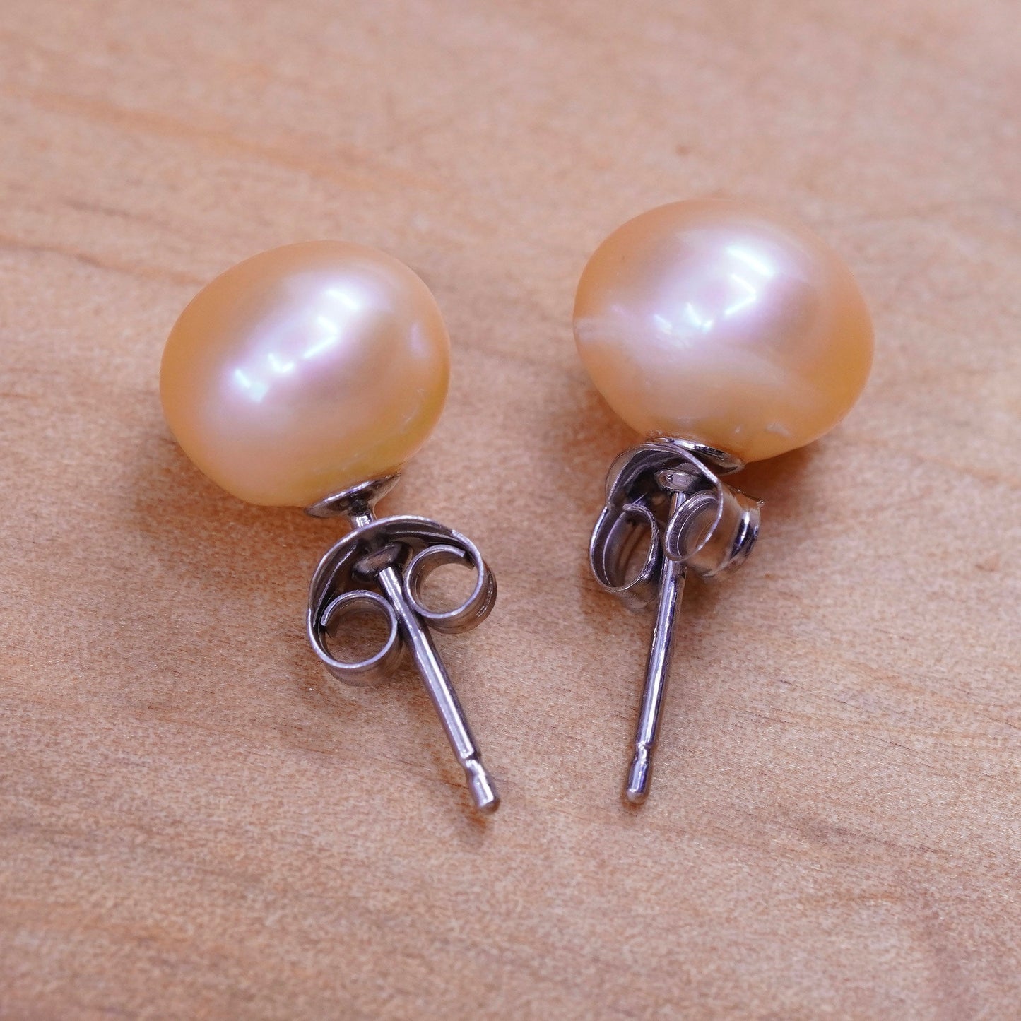 Vintage Sterling silver handmade earrings, 925 orange pearl studs