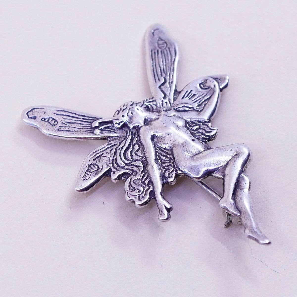 Vintage Sterling silver handmade brooch, 925 fairy pin