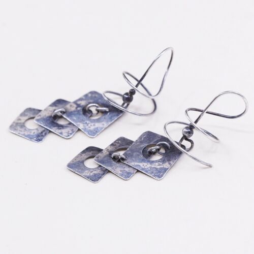 Vintage Sterling Silver Handmade Earrings, 925 Silver Swirl Whirly Dangles